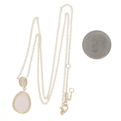Mother of Pearl and Diamond Cable Chain Pendant Necklace Yellow Gold