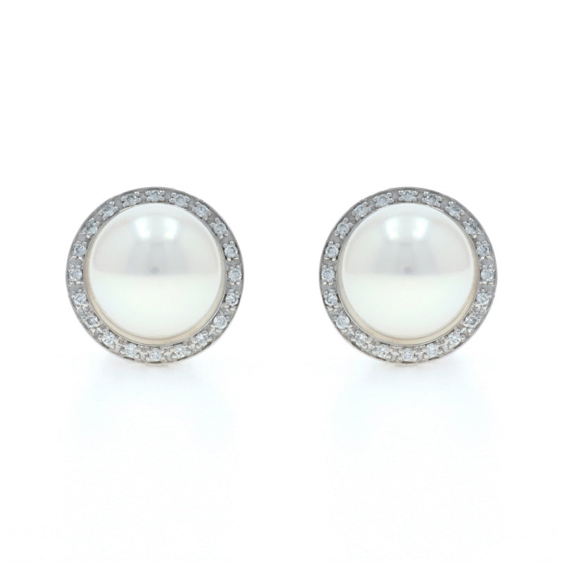 .10ctw Freshwater Pearl and Diamond Earrings White Gold