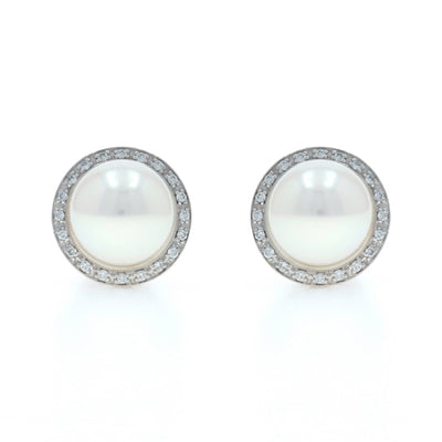 .10ctw Freshwater Pearl and Diamond Earrings White Gold