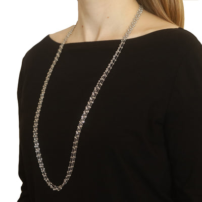 Fancy Diamond Cut Bead Chain Necklace Sterling Silver