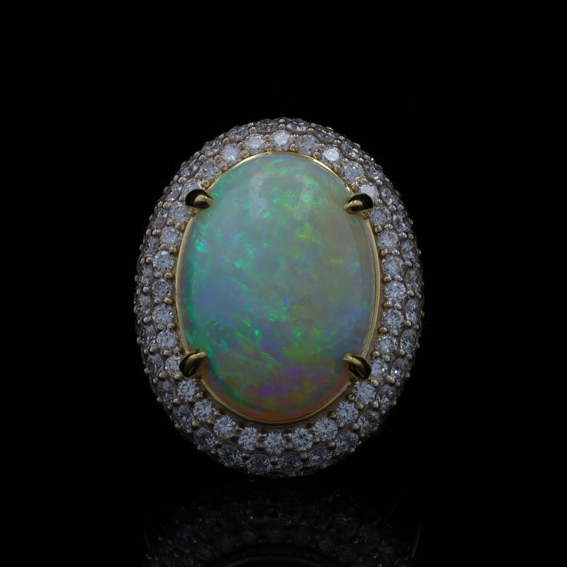 10.13ctw Opal and Diamond Ring Yellow Gold