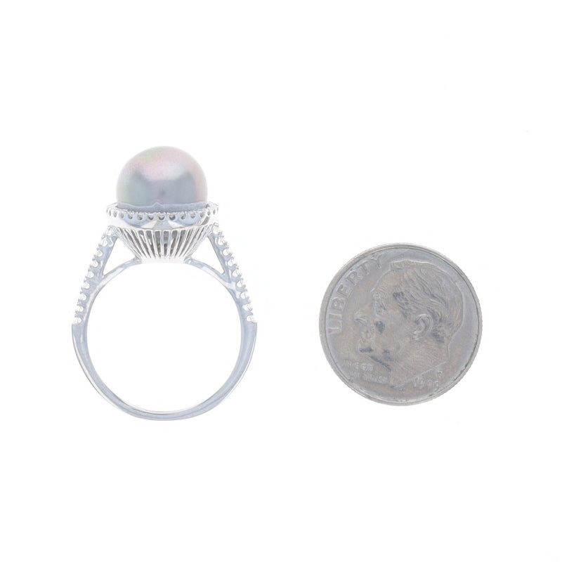 .35ctw Tahitian Pearl and Diamond Ring White Gold