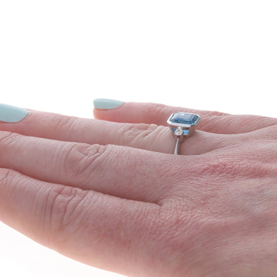 3.30ctw Blue Topaz and Diamond Ring White Gold