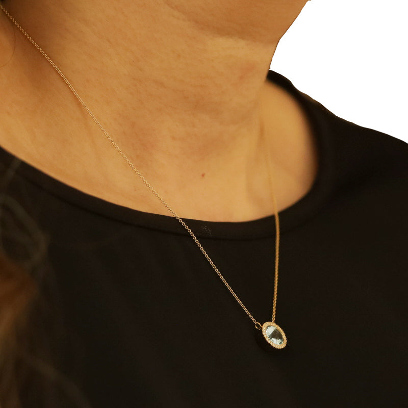 1.72ctw Aquamarine and Diamond Diamond Cut Cable Chain Pendant Necklace Yellow Gold