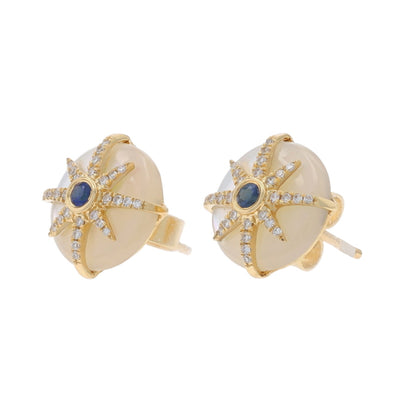 .21ctw Mother of Pearl and Sapphire Earrings Yellow Gold