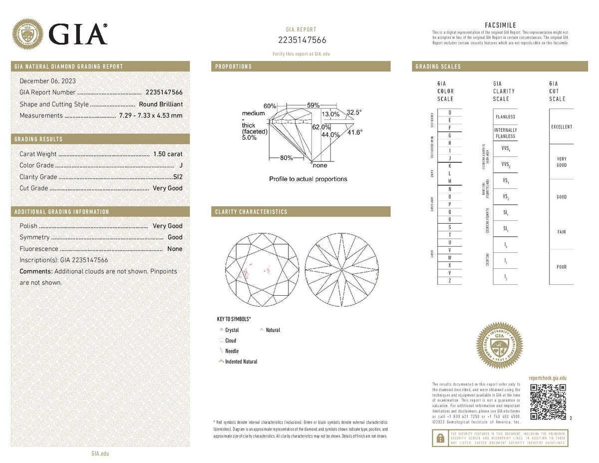 1.50ct Loose Diamond Round Brilliant Diamond GIA