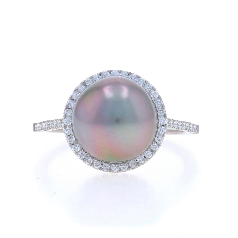 .35ctw Tahitian Pearl and Diamond Ring White Gold