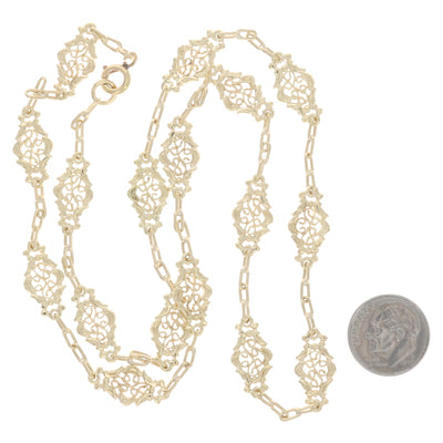 Paperclip Station Necklace Yellow Gold