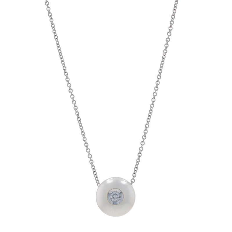 Galatea Cultured Pearl and Diamond Pendant Necklace White Gold