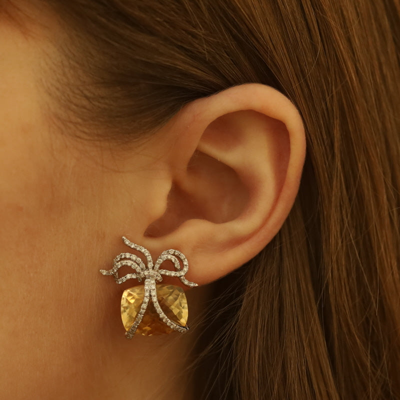 17.66ctw Citrine and Diamond Earrings Yellow Gold