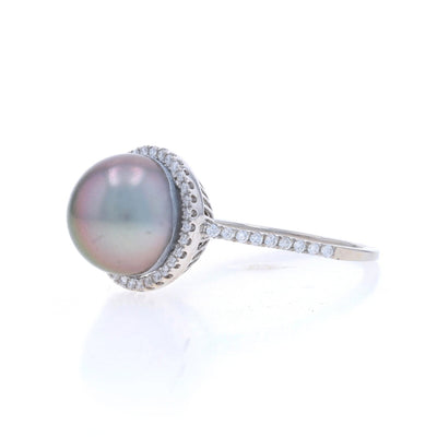 .35ctw Tahitian Pearl and Diamond Ring White Gold