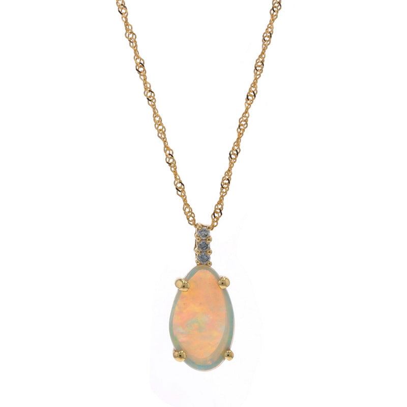 1.23ctw Opal and Diamond Pendant Necklace Yellow Gold