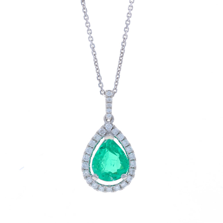 1.61ctw Emerald and Diamond Pendant Necklace White Gold