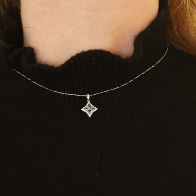 .93ctw Blue Topaz and Diamond Pendant Necklace White Gold