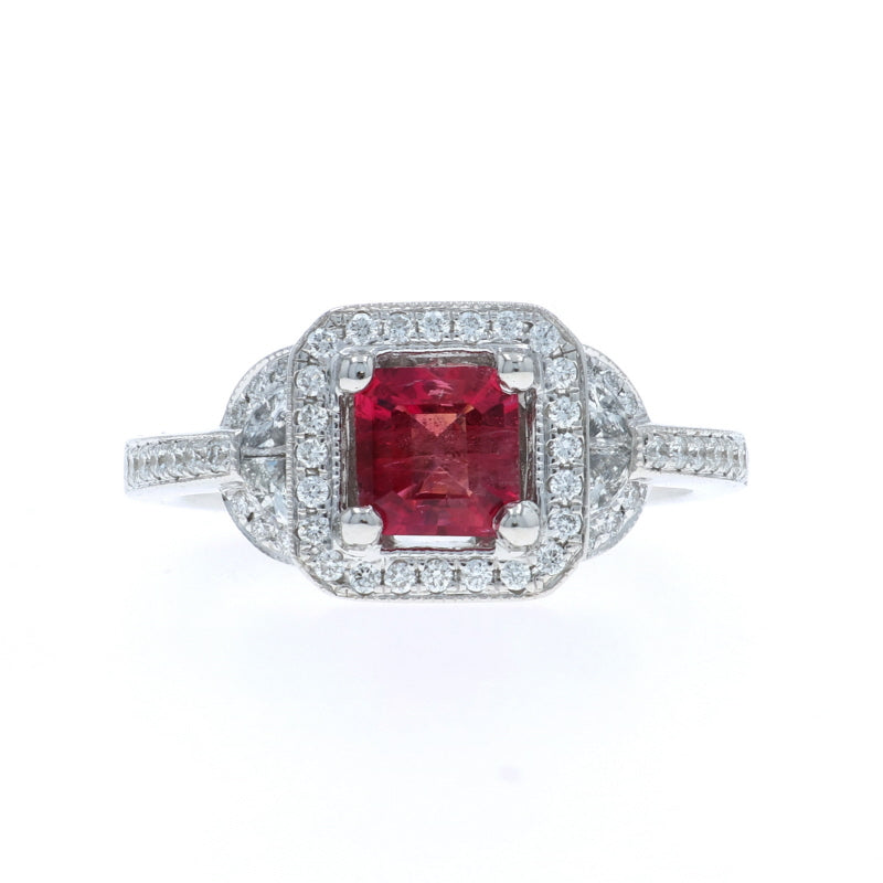 .59ctw Red Beryl/Emerald and Diamond Ring White Gold