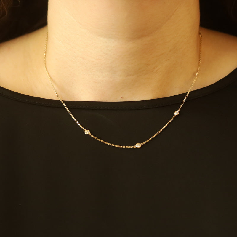 .56ctw Diamond Diamond Cut Cable Chain Station Necklace Yellow Gold