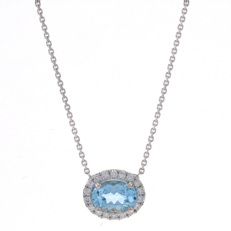 1.20ctw Aquamarine and Diamond Pendant Necklace White Gold