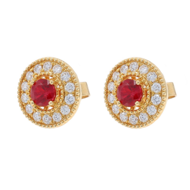 1.44ctw Ruby and Diamond Earrings Yellow Gold