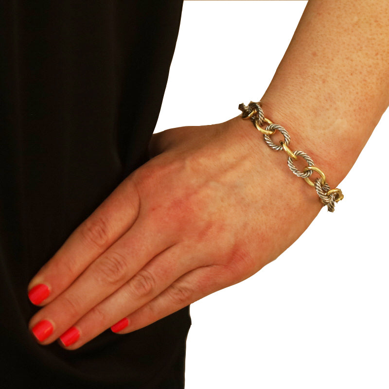 David Yurman Cable Oval Link Bracelet (older style with solid 18k gold links) Cable Bracelet Sterling Silver