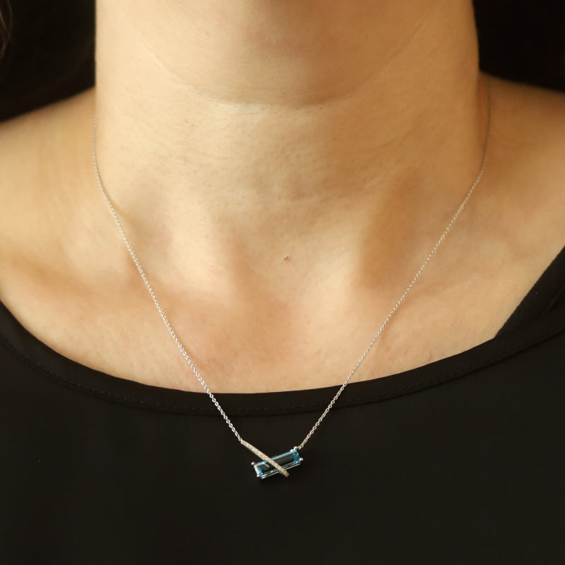 1.77ctw Blue Topaz and Diamond Cable Chain Pendant Necklace White Gold