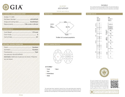 1.70 Loose Diamond Oval Diamond GIA