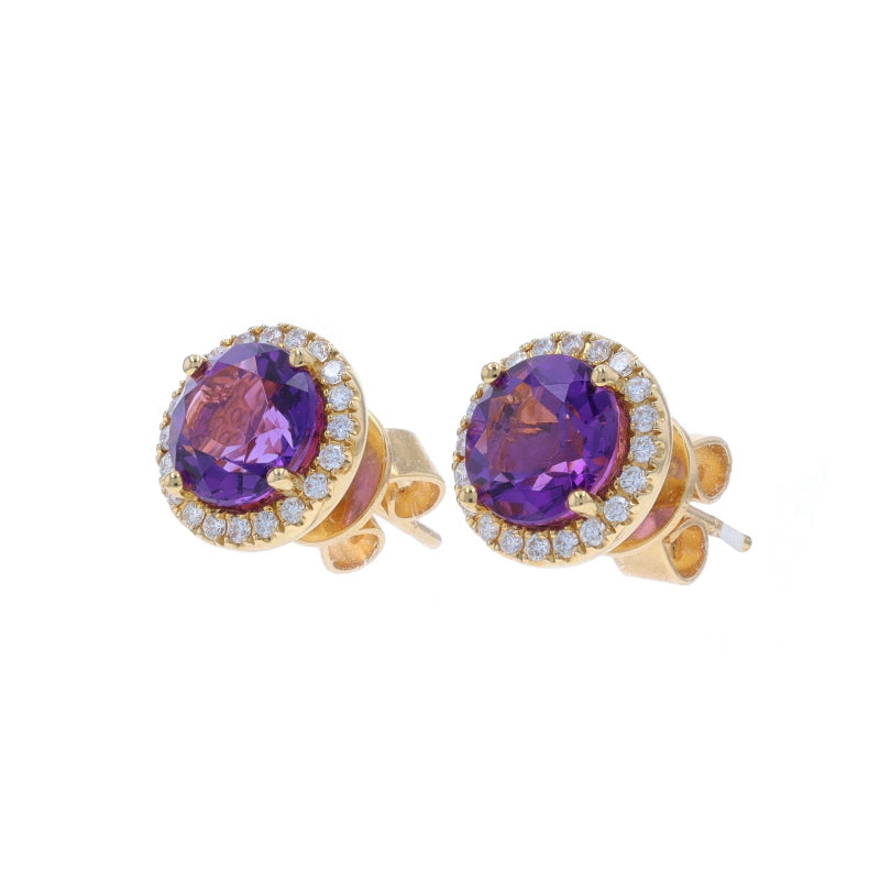 2.71ctw Amethyst and Diamond Earrings Yellow Gold