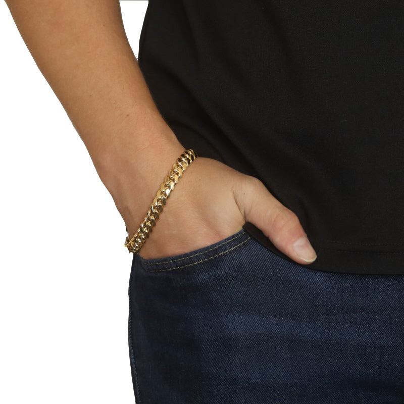 Men's Diamond Cut Curb Bracelet Yellow Gold
