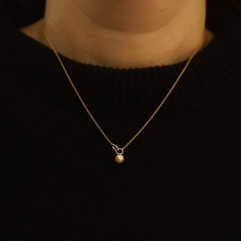 Cultured Pearl and Diamond Pendant Necklace Yellow Gold