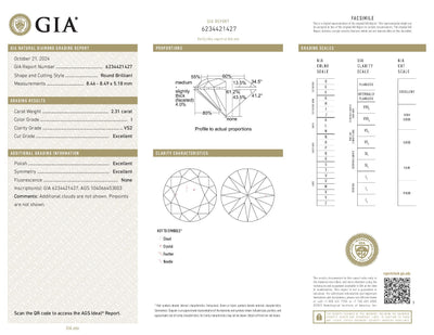 2.31ct Loose Diamond Round Brilliant Diamond GIA & AGS