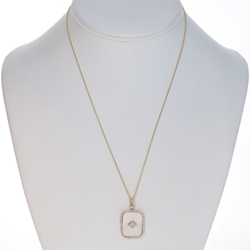 5.70ctw Mother of Pearl and Diamond Pendant Necklace Yellow Gold