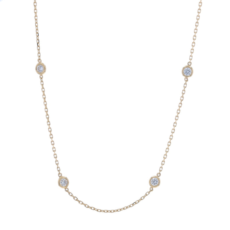 1.00ctw Diamond Diamond Cut Cable Chain Station Necklace Yellow Gold