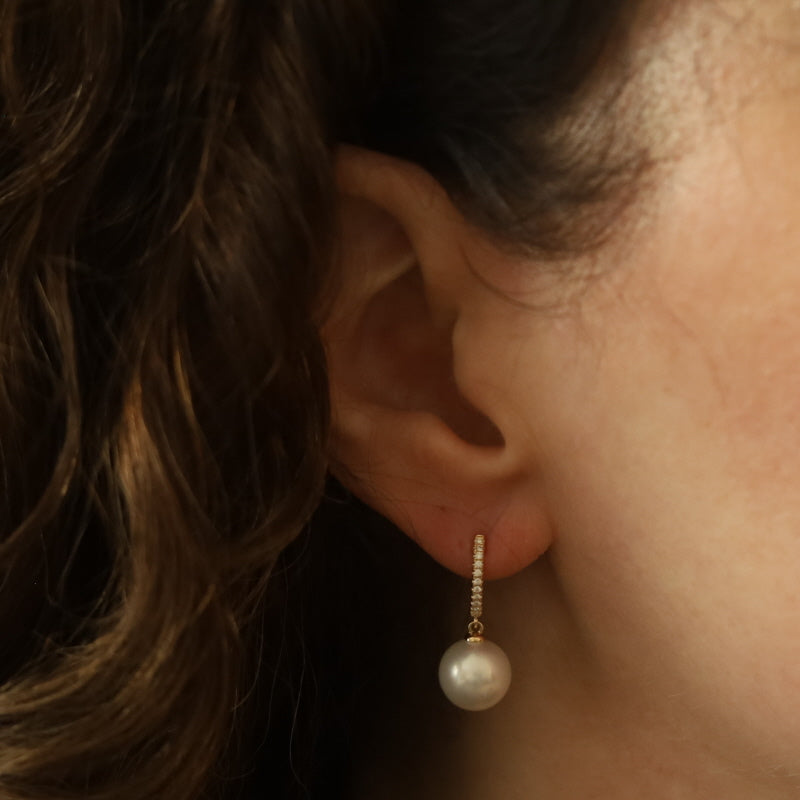 Diamond and Cultured Freshwater Pearl Earrings Yellow Gold