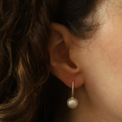 Diamond and Cultured Freshwater Pearl Earrings Yellow Gold