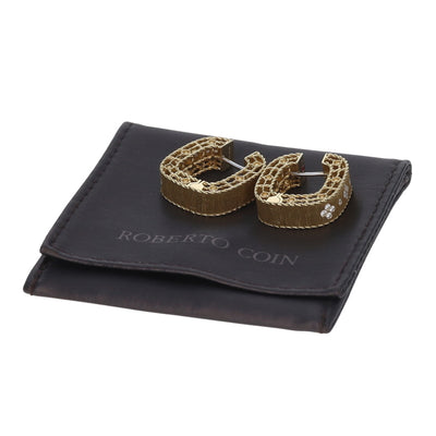 Roberto Coin Princess Square Hoop Earrings .38ctw Diamond and Ruby Earrings Yellow Gold