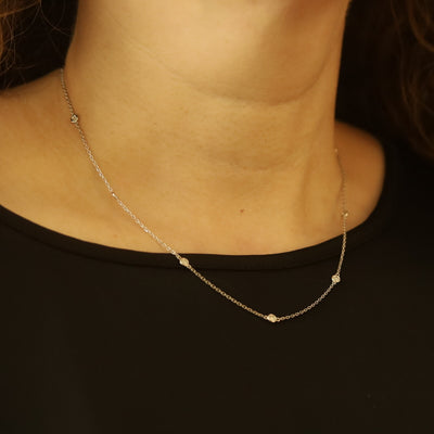 .56ctw Diamond Diamond Cut Cable Chain Station Necklace White Gold