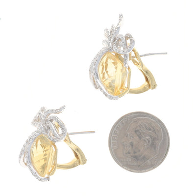 17.66ctw Citrine and Diamond Earrings Yellow Gold