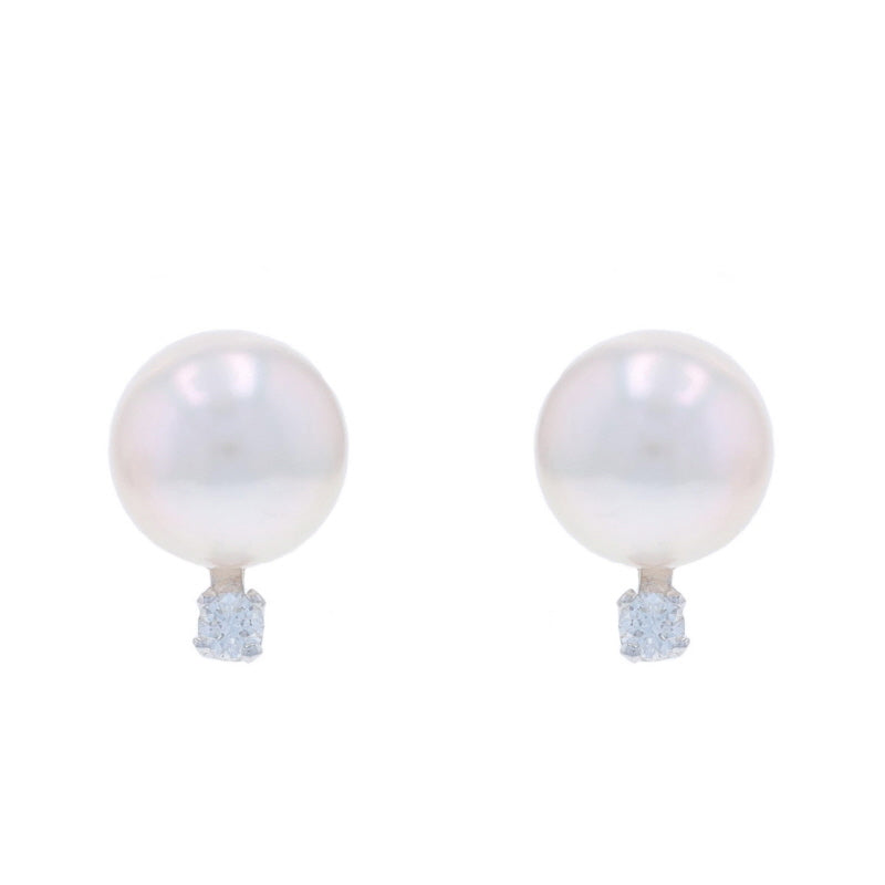 Diamond and Cultured Freshwater Pearl Earrings White Gold