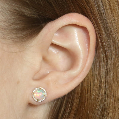 1.06ctw Opal and Diamond Earrings Yellow Gold