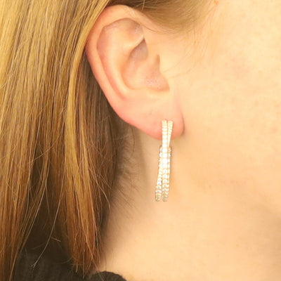 David Yurman Crossover Pave Hoop Earrings 1.75in 3.31ctw Diamond Earrings Yellow Gold