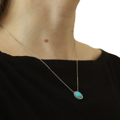 .25ctw Turquoise and Diamond Pendant Necklace White Gold