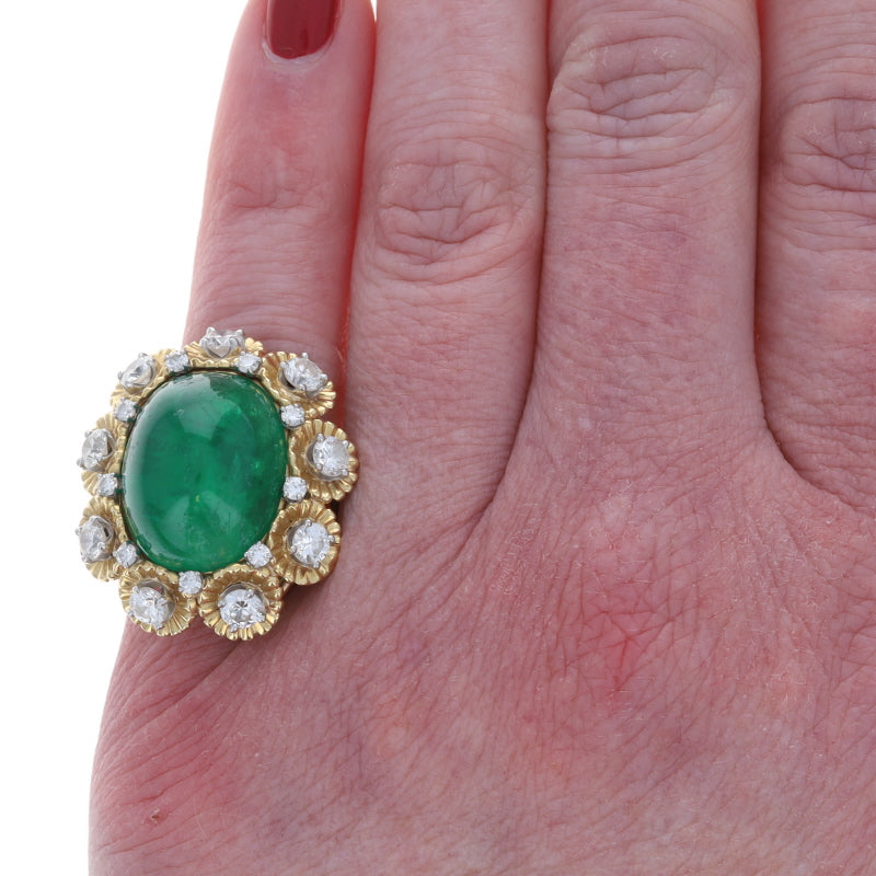 Ruser Cocktail Ring 19.85ctw Emerald and Diamond Ring Yellow Gold