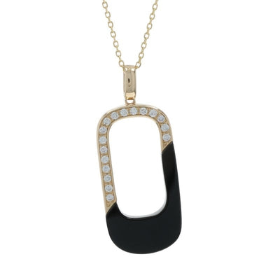 .16ctw Onyx and Diamond Women's Pendant Necklace Yellow Gold