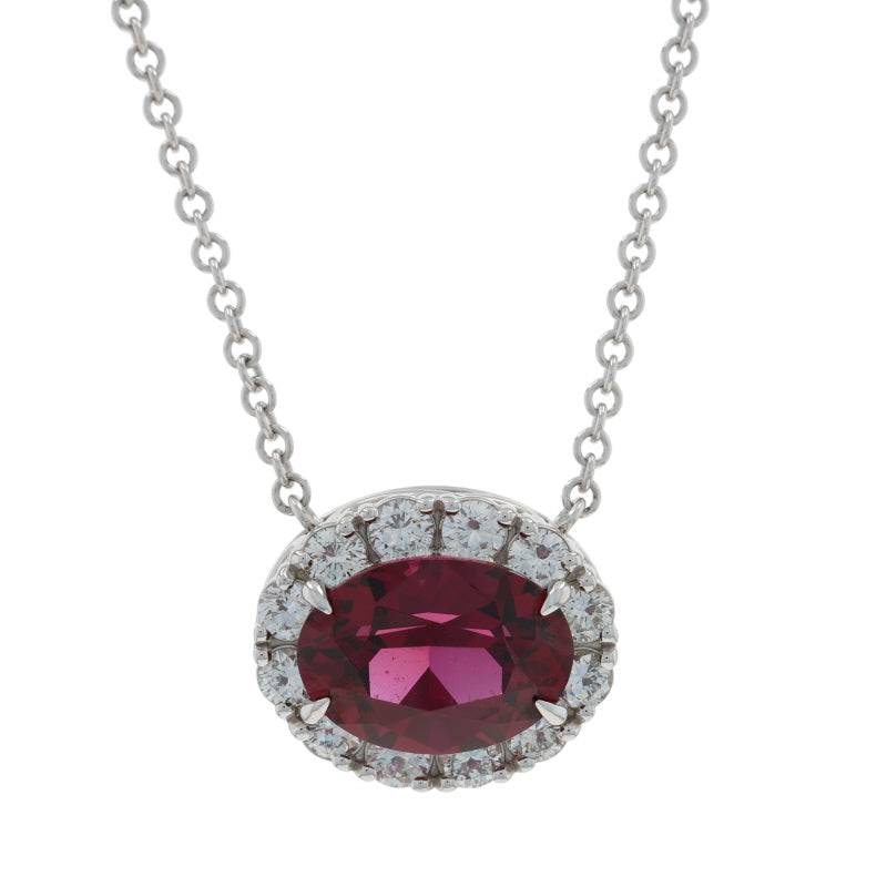 9.60ctw Garnet and Diamond Pendant Necklace White Gold