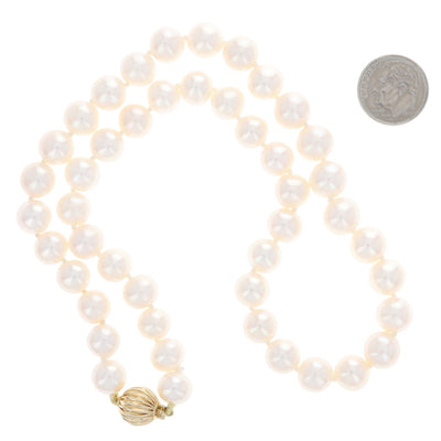 Cultured Freshwater Pearl Knotted Strand Necklace Yellow Gold