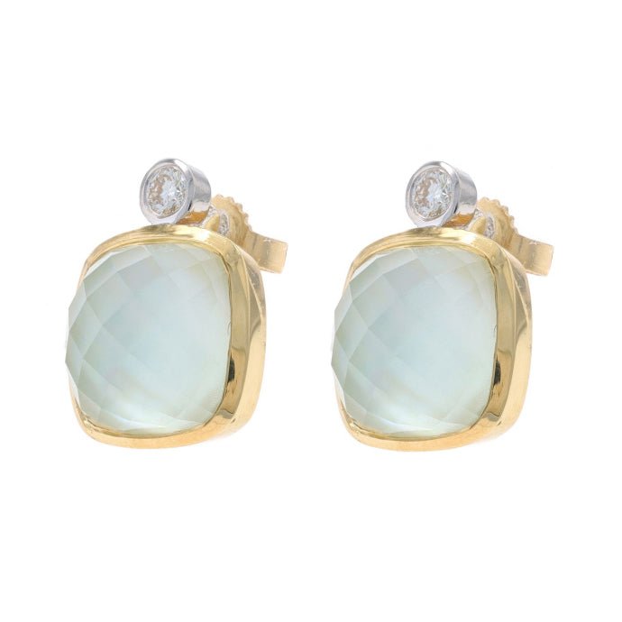 .14ctw Quartz over Mother of Pearl and Diamond Earrings Yellow Gold