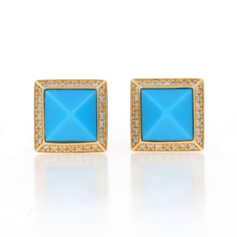 .16ctw Turquoise and Diamond Earrings Yellow Gold