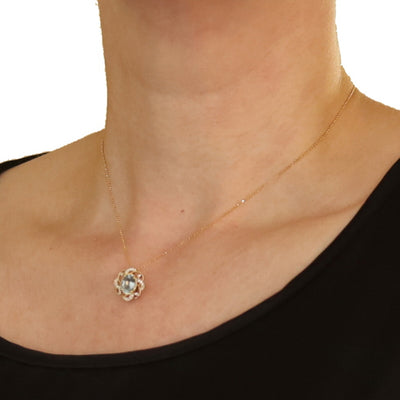 1.25ctw Aquamarine and Diamond Pendant Necklace Yellow Gold