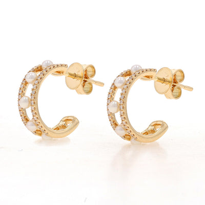 .17ctw Cultured Freshwater Pearl and Diamond Earrings Yellow Gold