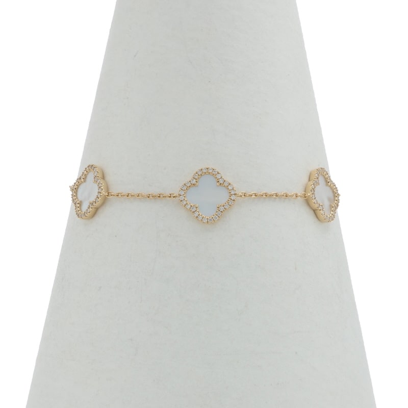 .45ctw Mother of Pearl and Diamond Women's Cable Bracelet Yellow Gold