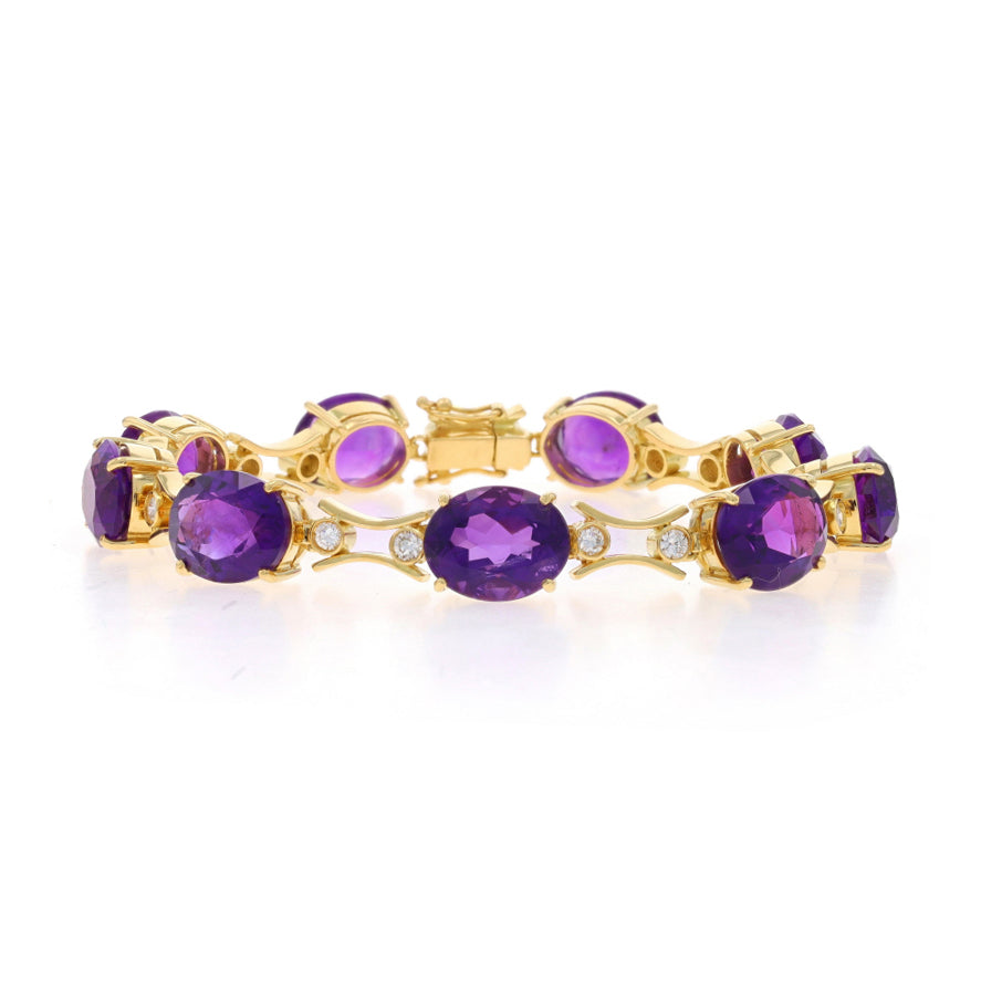 32.78ctw Amethyst and Diamond Bracelet Yellow Gold